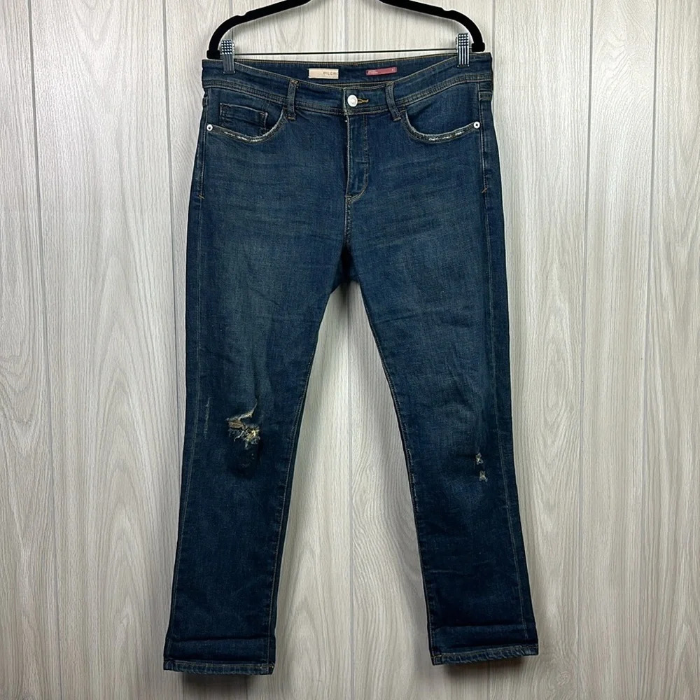 Pilcro Womens Jeans 29 Dark Wash Straight‎ Leg Cotton Pants Hole High Rise